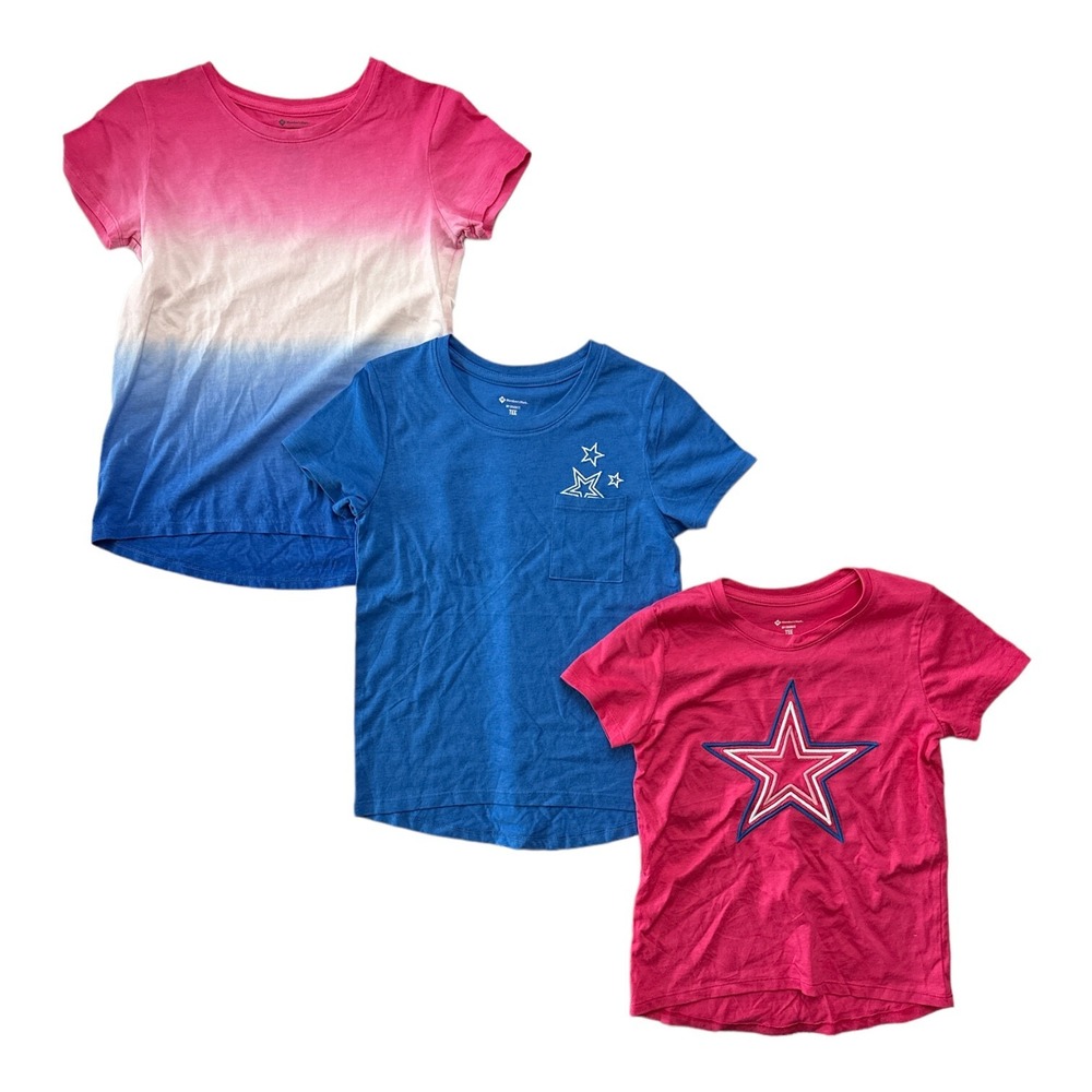 NWT Members Mark Girls 3 Pack My Favorite Tees Blue Red Star 7/8